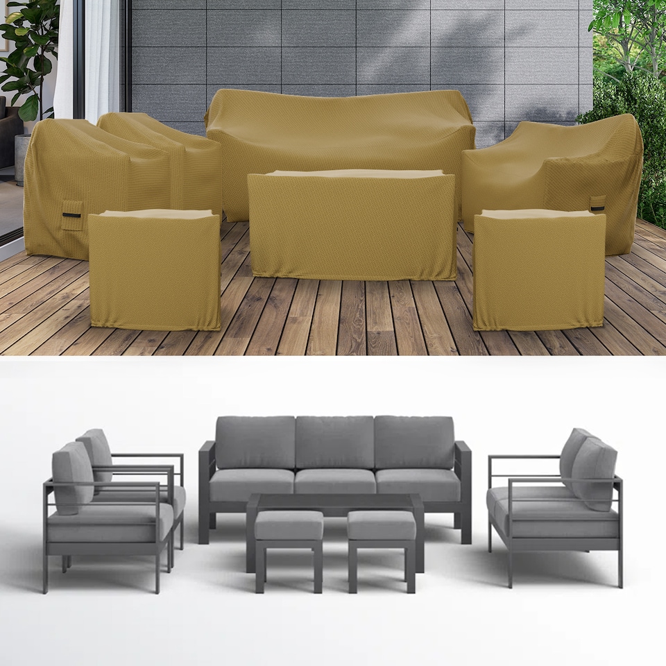 image 1 of Covers&All 7 Person Conversation Set Covers, 7 Piece Patio Furniture Cover Set, 1 Sofa Cover, 73 in L × 26 in W × 32 in H × 25 in FH x 1 Sofa