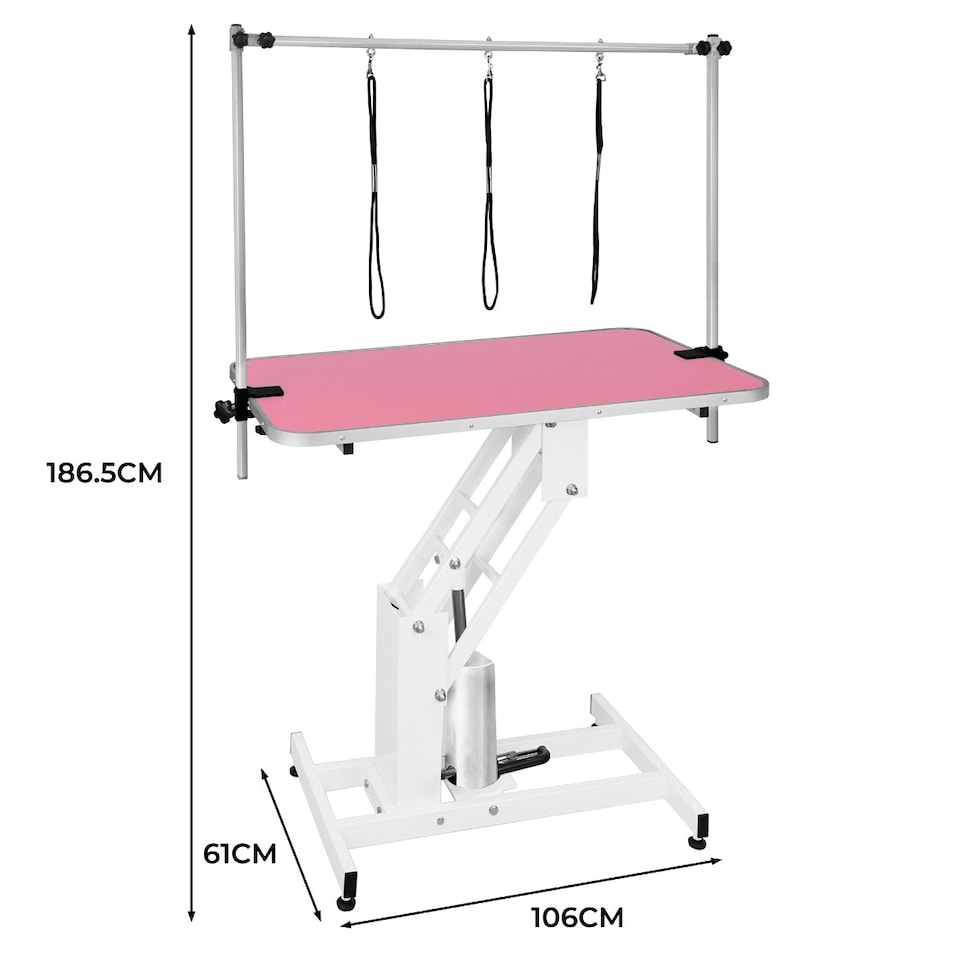 image 1 of White Hydraulic Grooming Table - Pink Table Top