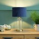 image 1 of ValueLights Jessy Glass and Gold Metal Bedside Table Lamp with a Navy Blue Velvet Lampshade - Bulb Included Blue
