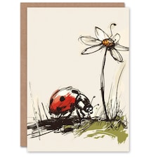 Ladybird Daisy Flower Drawing Nature Woman Her Birthday Card