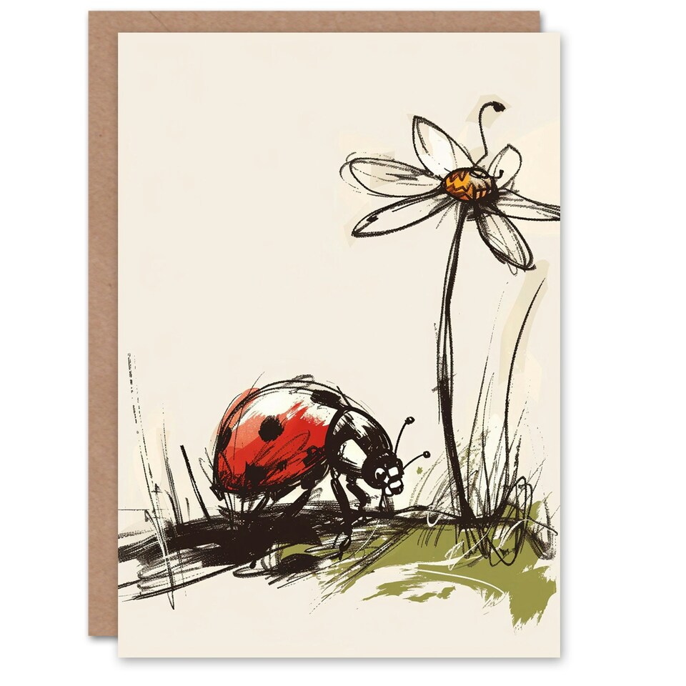 image 1 of Ladybird Daisy Flower Drawing Nature Woman Her Birthday Card