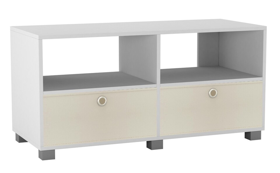 image 1 of Black TV Stand with 2 Drawers | White | White & Cream | 1