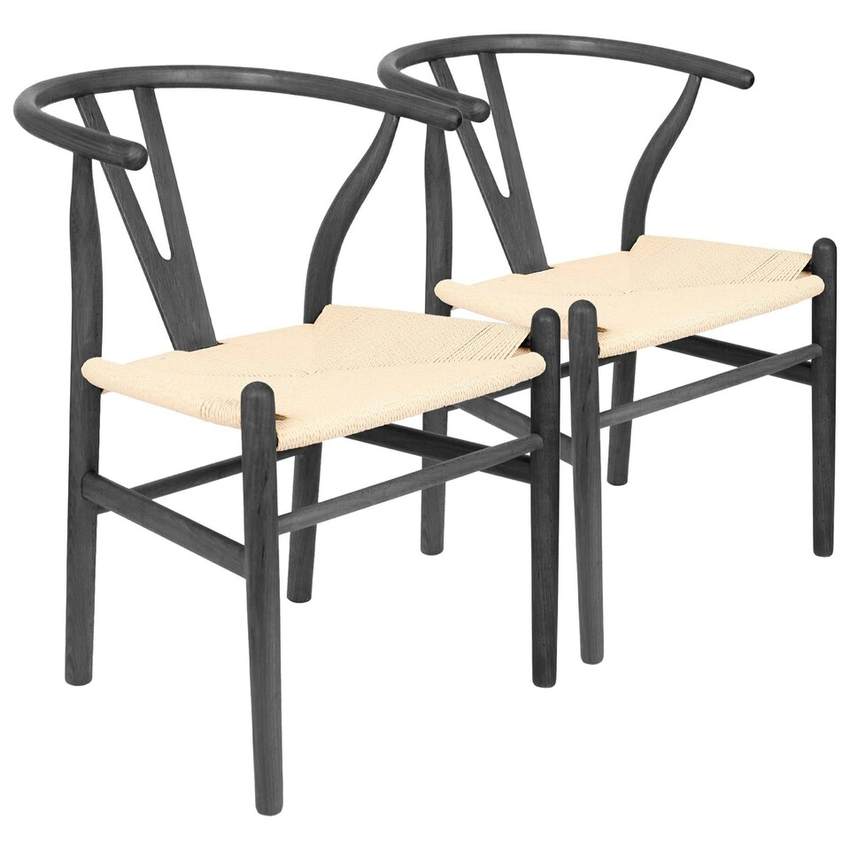 image 1 of Nicholas Winter Beech Wooden Scandi Danish Style Dining Chairs - Black - Set of 2 - Solid Wood Chair Armchair Dining Chair Club Chair Side Chair Black
