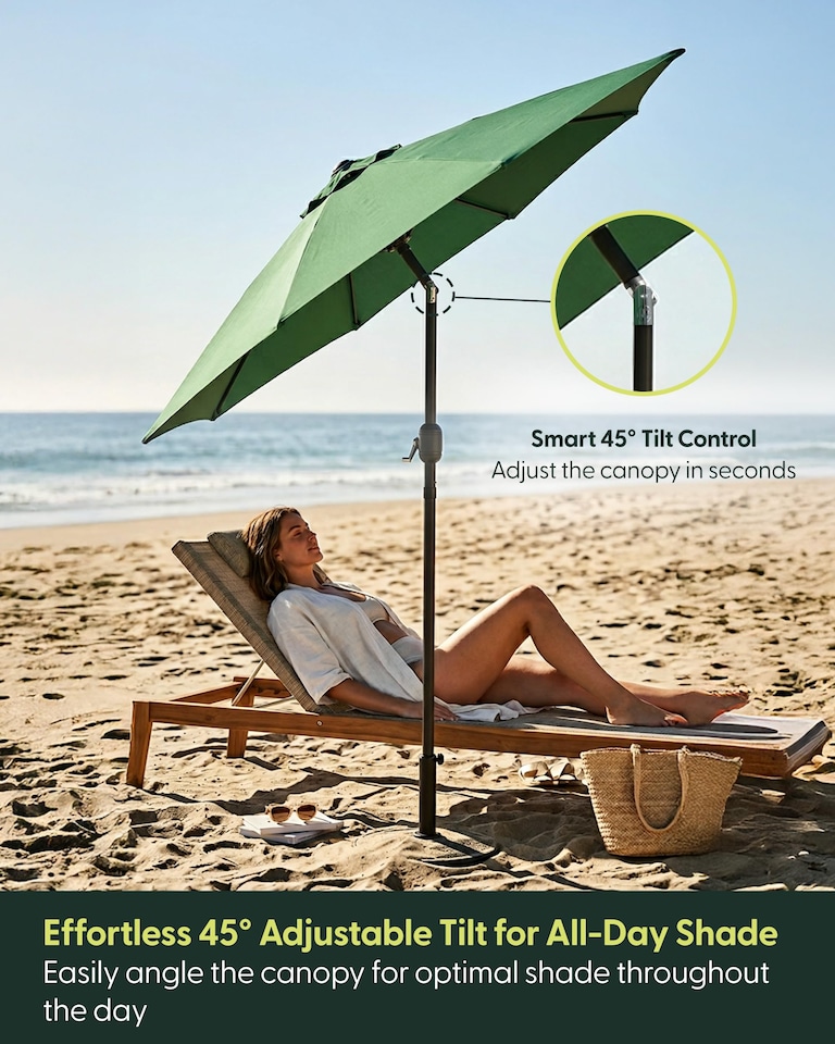 image 1 of Keplin Tilting Garden Parasol Crank Handle Steel Frame 6 Ribs with Cover