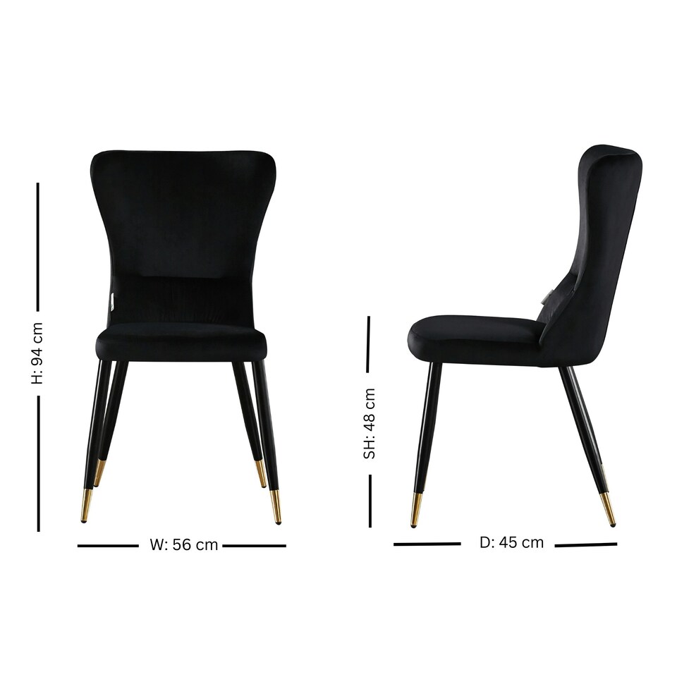 image 1 of Set of 4 New York Modern Velvet Dining Chairs with High Back, Black Metal Legs Black | Gold End Tips