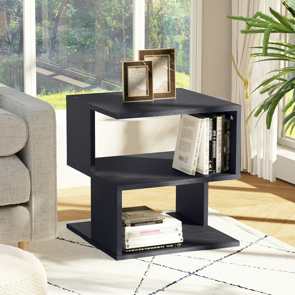 image 1 of HOMCOM Modern Square 2-Tier Coffee Side Table with Shelf for Living Room Black