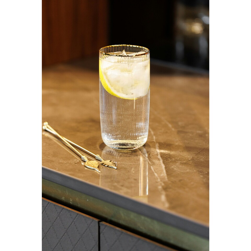 image 1 of Mikasa Highball Cocktail Glasses Set Clear Ridged Crystal 375ml Set of 4