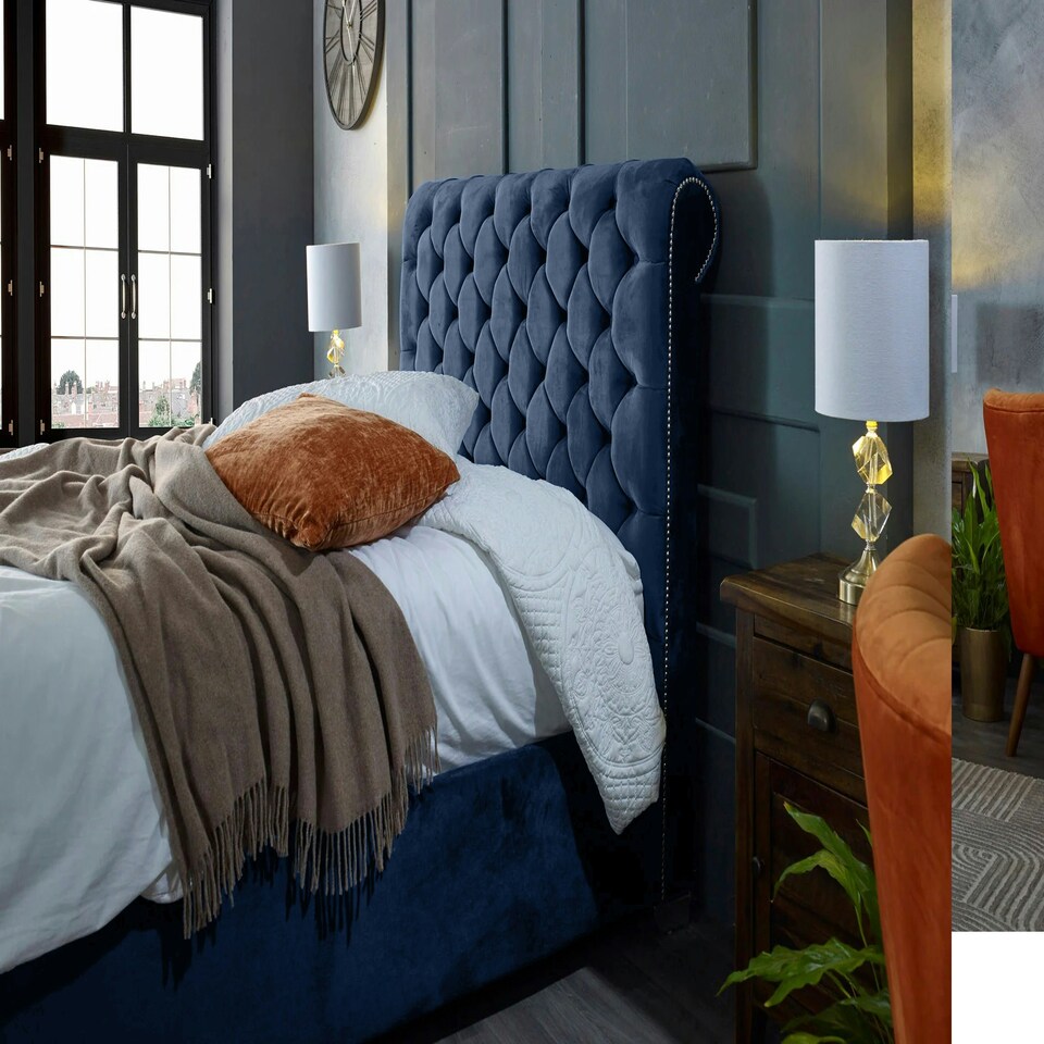 image 1 of Veneta Plush Blue King Bed Frame - Blue
