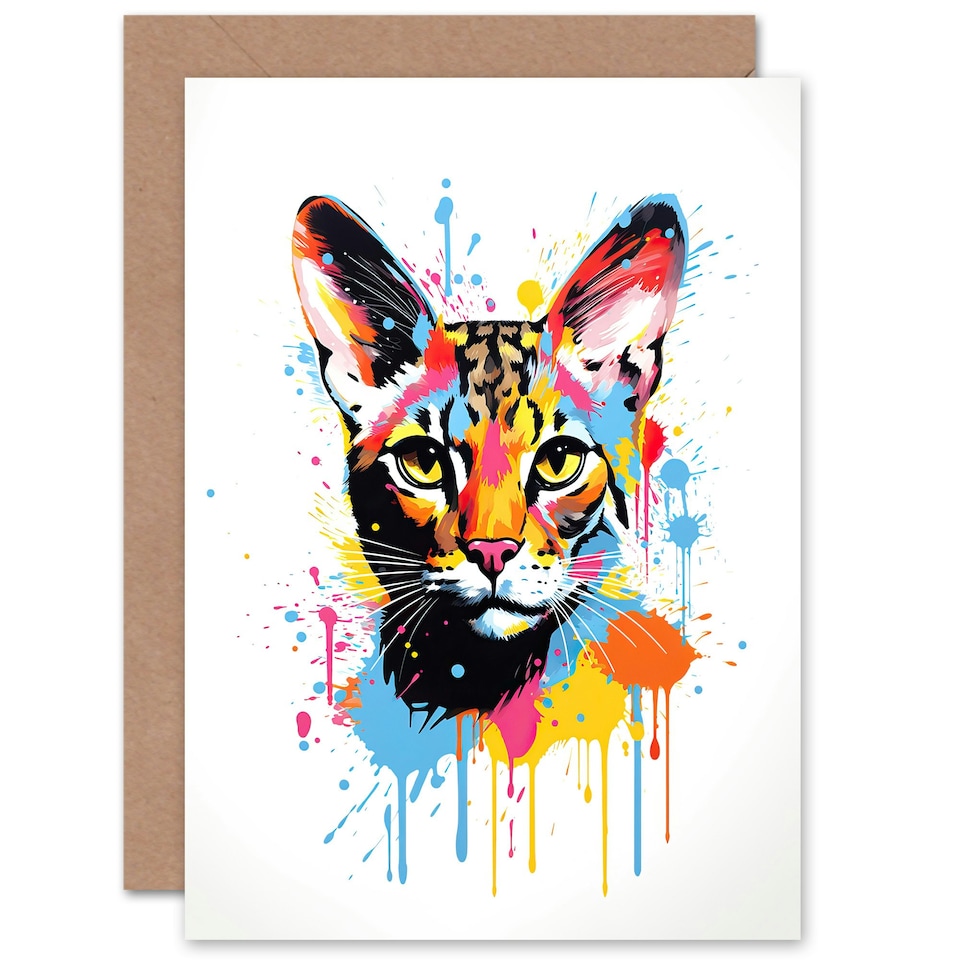 image 1 of Lover Gift Pet Portrait Orange Pink Cat Art Card
