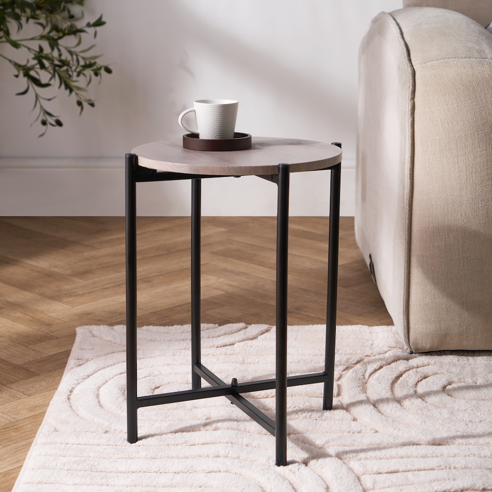 image 1 of OHS Round Side Table Coffee End Tables Nightstand with Metal Frame | Bronze | Natural