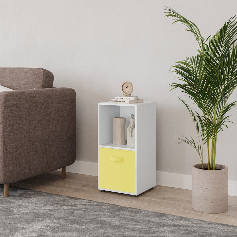 image 1 of 2-Cube Shelving Unit With Inserts | White | White & Yellow | 1