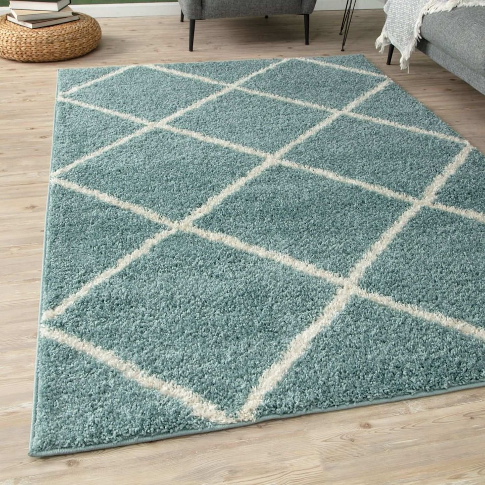 image 1 of The Rugs Moroccan Collection Soft High Pile Shaggy Diamond Floor Rugs and Runners Living Room