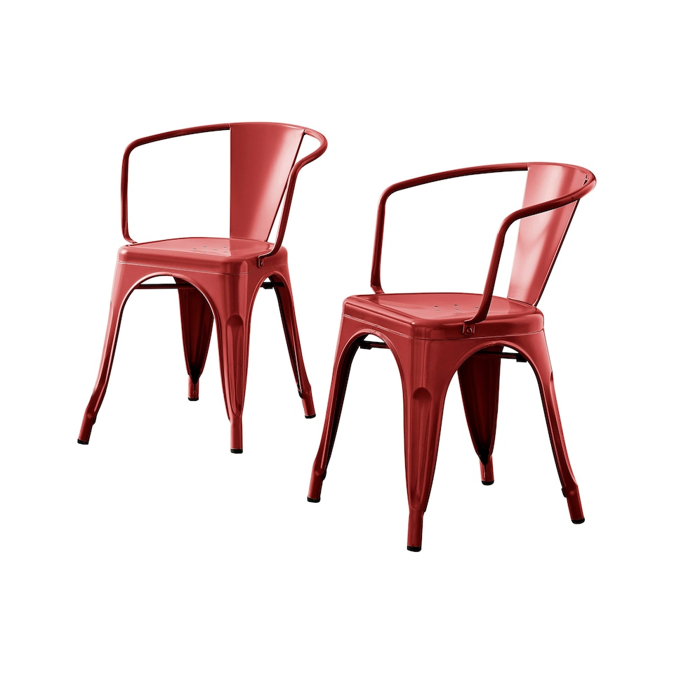 image 1 of Furniturebox 2x Colton 'Tolix' Style Red Metal Dining Chairs with Arms