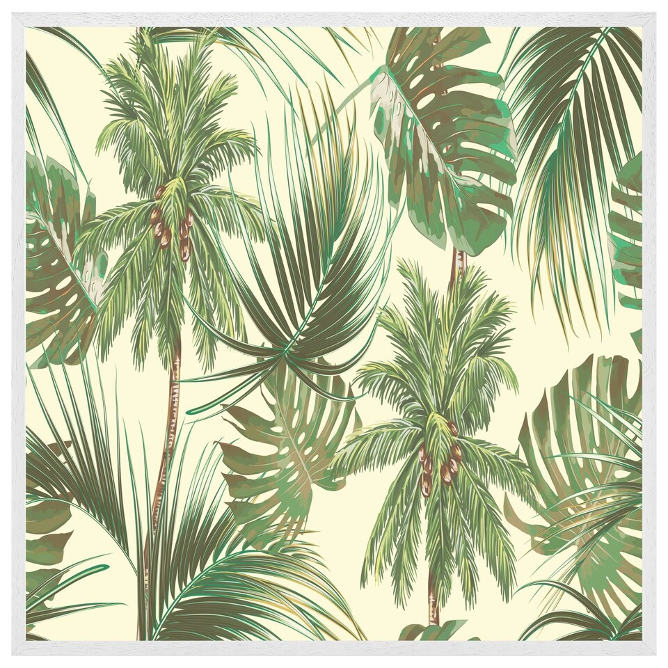 image 1 of Tropical leaves on yellow (Picture Frame) White | XS
