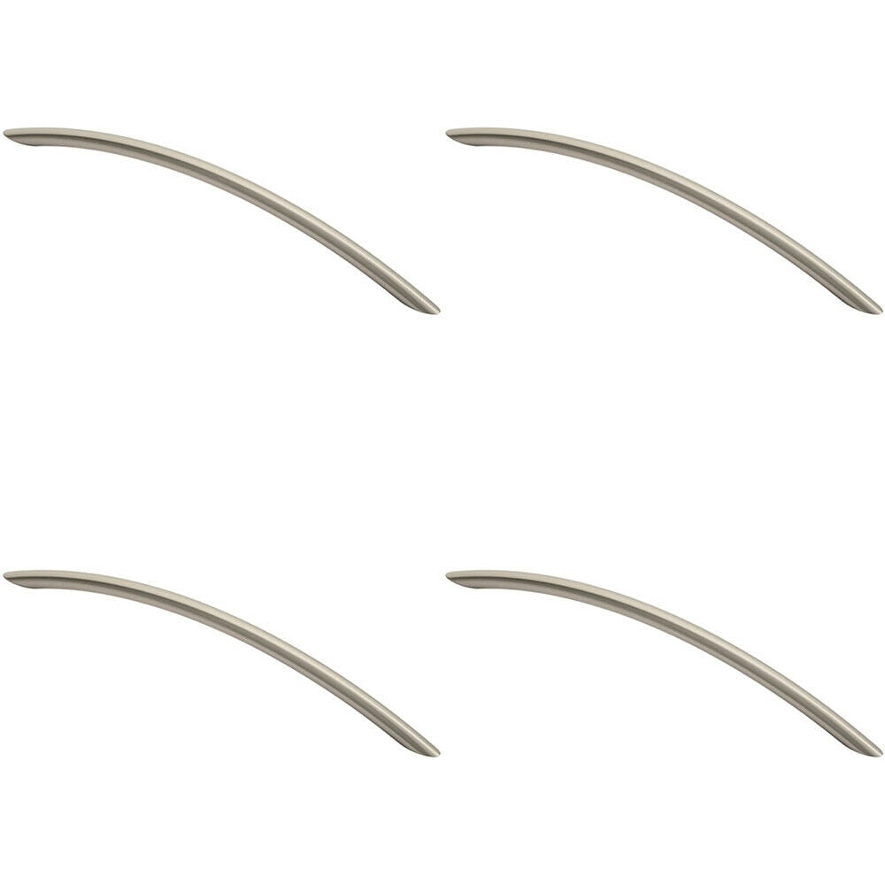 Loops 4x Curved Bow Cabinet Pull Handle 256 x 10mm 224mm Fixing Centres Satin Nickel in Metallics