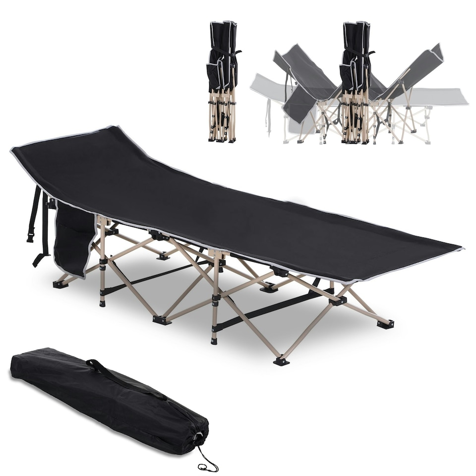 image 1 of Outsunny Single Portable Outdoor Military Sleeping Bed Camping Cot Black