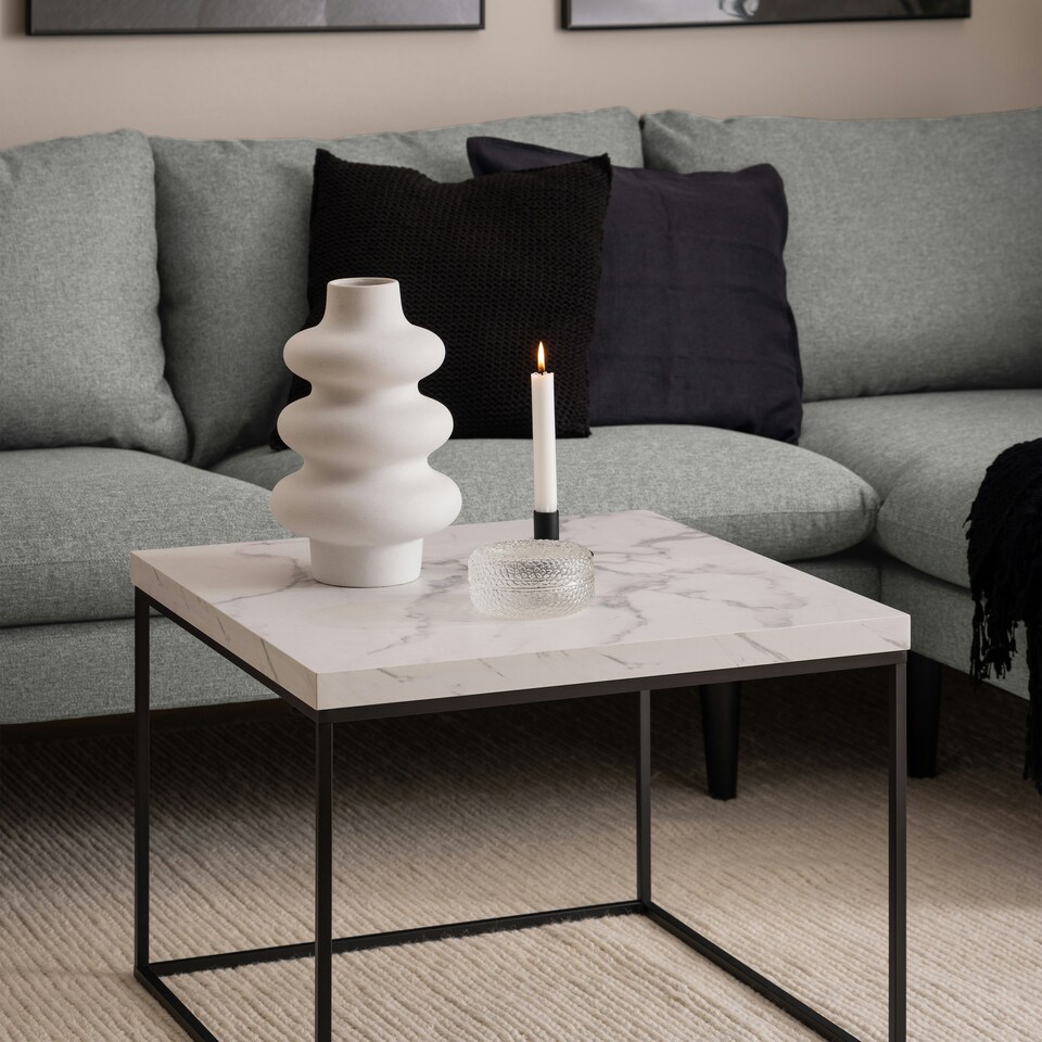 image 1 of Barossa Coffee Table with White Marble Effect Top & Black Steel Base 60cm