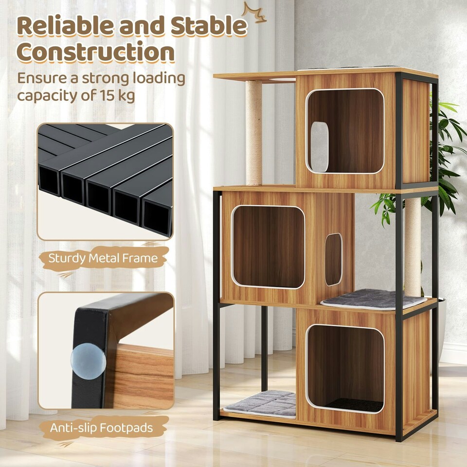 image 1 of COSTWAY Modern Cat Tree Kittens Cat Tower House
