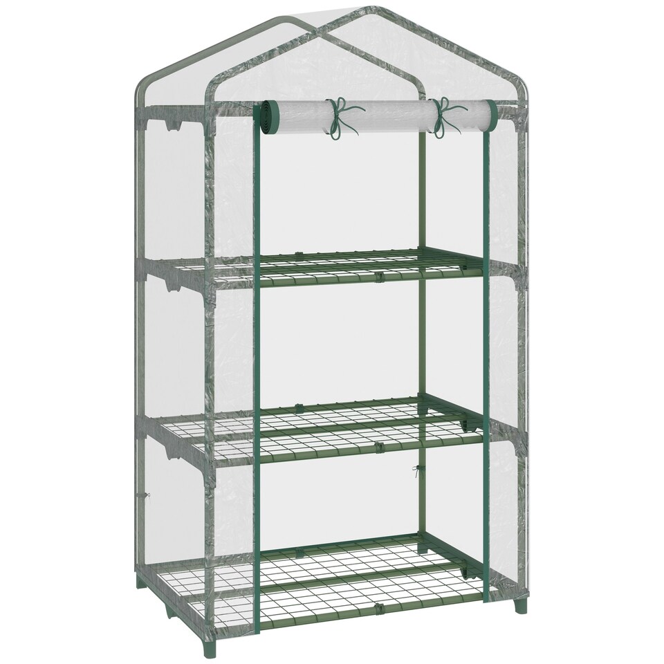 image 1 of Outsunny 3 Tier Mini Greenhouse Grow House w/ Roll Up Door, Clear