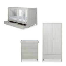 Pembrey 3 Piece Furniture - Cot Bed, Changing Unit, Wardrobe & Fibre Mattress, Suitable from Birth to 4 Years (Ash Grey)