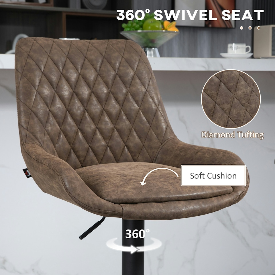 image 1 of HOMCOM Bar Stools Set of 2, Adjustable Bar Chairs 360 Degree Swivel Coffee