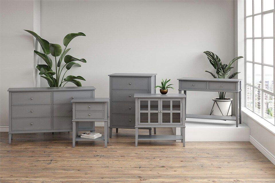image 1 of Franklin End Table with 2 Drawers Grey | Grey | Grey