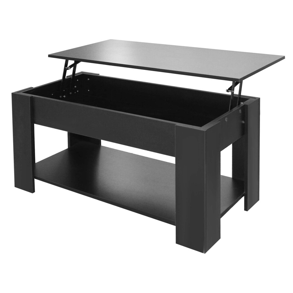 image 1 of Black High Gloss Lift Top Storage Coffee Table Black
