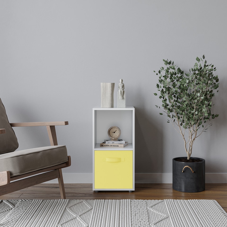image 1 of 2-Cube Shelving Unit With Inserts | White | White & Yellow | 1