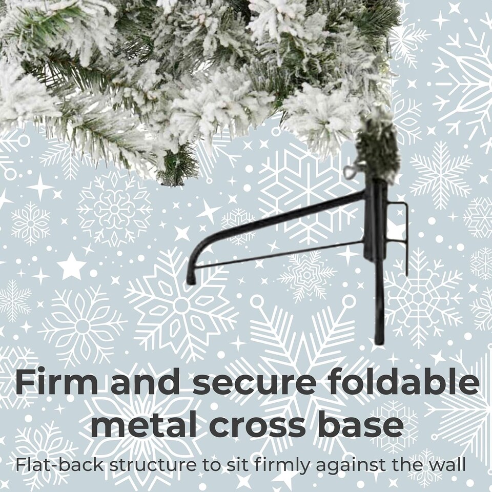 image 1 of Neo 7FT Half Xmas Snow Flocked Christmas Tree Slim Space Saving Corner Foldable Metal Stand | Green | Dark Green