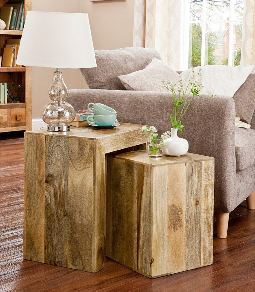 image 1 of Dakota Cube Nest Tables - Mango Wood - L35 x W50 x H54 cm - Light Finish