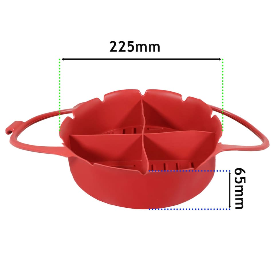 image 1 of SPARES2GO Air Fryer Basket Liner Silicone Round Tray Pot (Red, 4 Compartments)