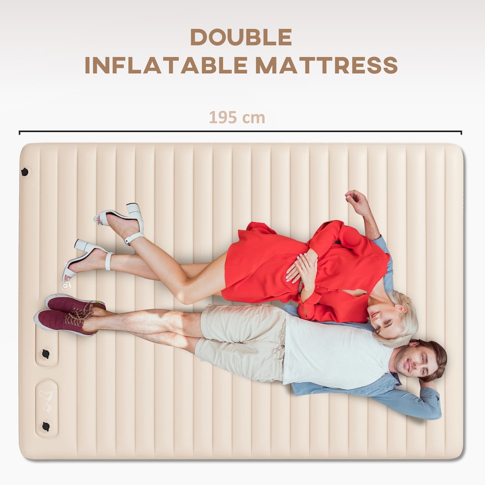 image 1 of Outsunny Double Air Bed Inflatable Mattress, 195 x 140 x 10cm, White