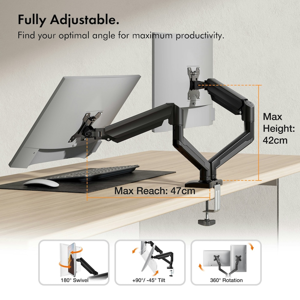 image 1 of VonHaus Gas Powered Dual Monitor Stand for 10-32" Screens