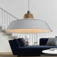 image 4 of First Choice Lighting Set of 2 Jakob Cream Metal and Wood Easy Fit Pendant Shades Cream | Brown