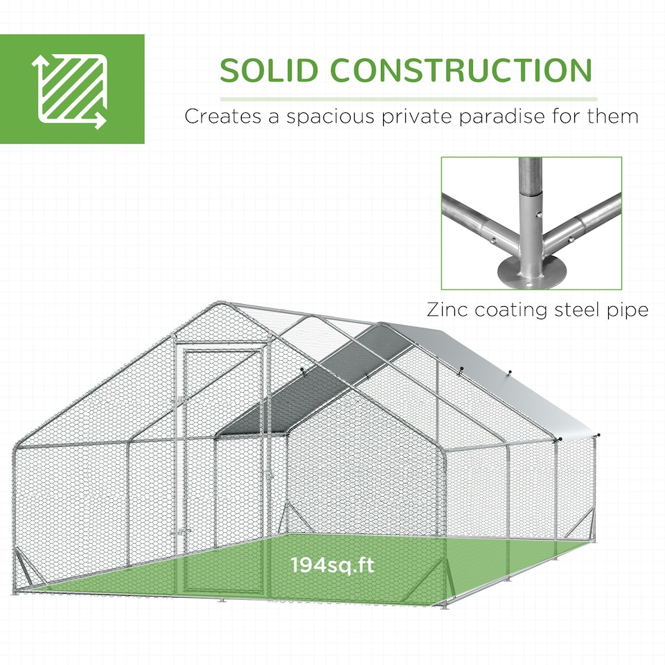 image 1 of PawHut Walk In Chicken Run Large Galvanised Chicken Coop w/ Cover 6 x 3 x 2m
