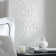 Camden Damask Wallpaper in Soft Grey and Silver Multi