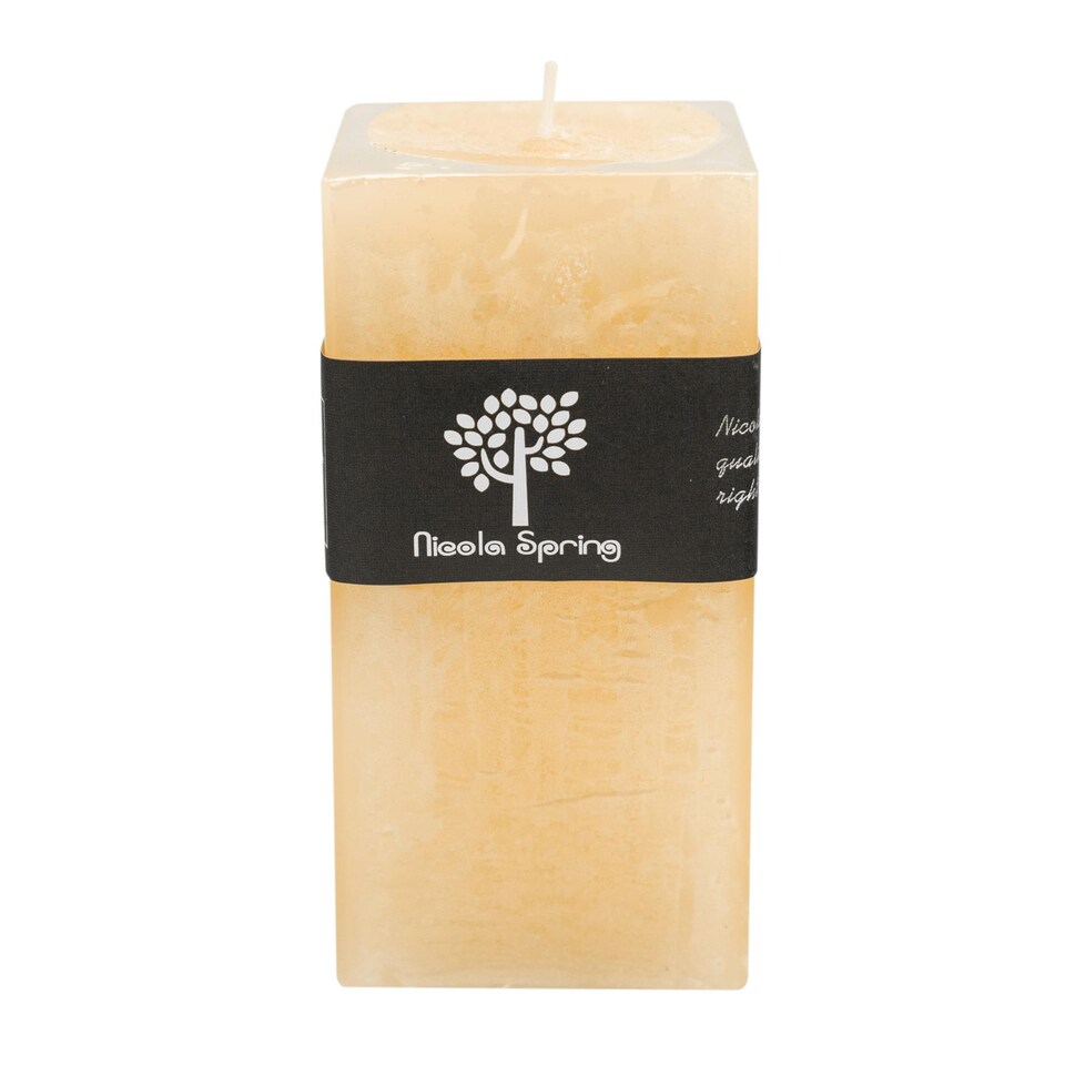image 1 of Nicola Spring Square Vanilla Pillar Candle - 90 Hours - Cream | Cream | Beige
