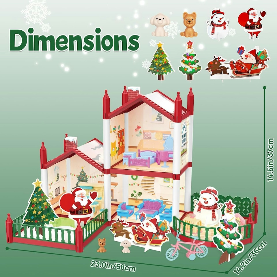 image 1 of Christmas Doll House Playset - 3D DIY Two-Story Dream Home with Garden & Accessories Holiday Gift for Kids Ages 3 plus
