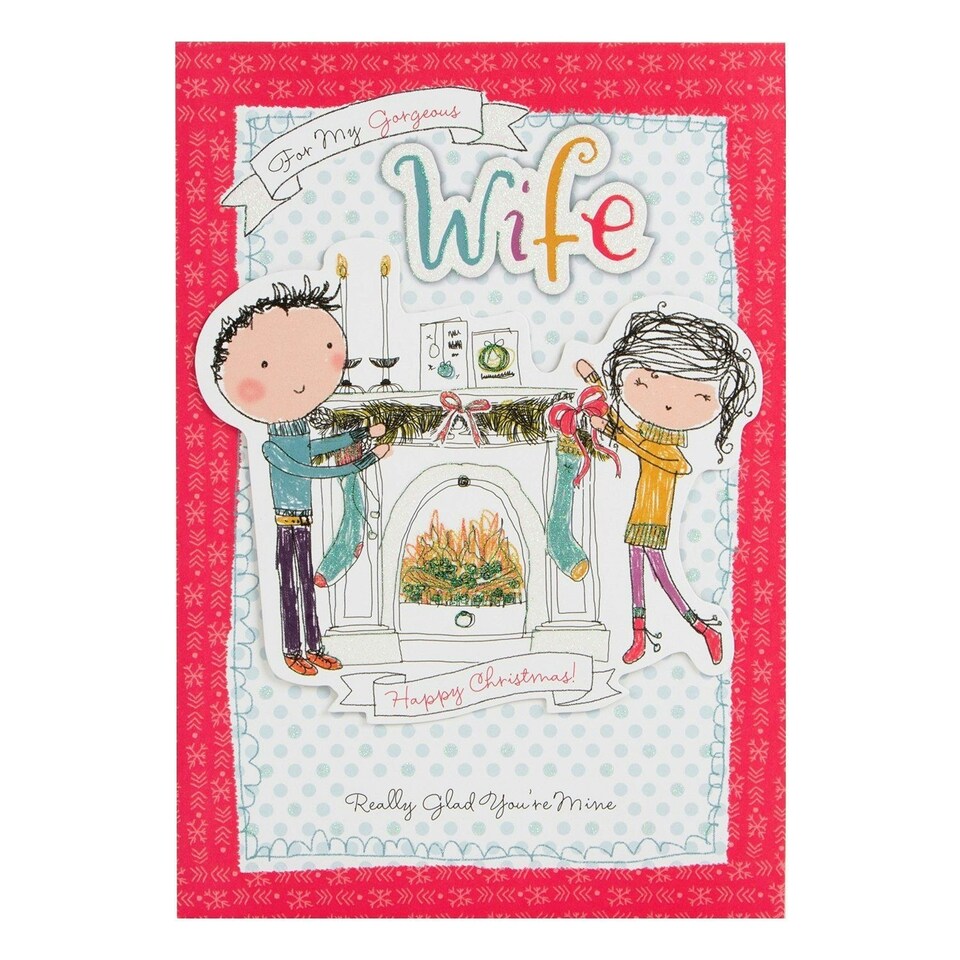 image 1 of Large Square Wife Cute Glitter Christmas Card