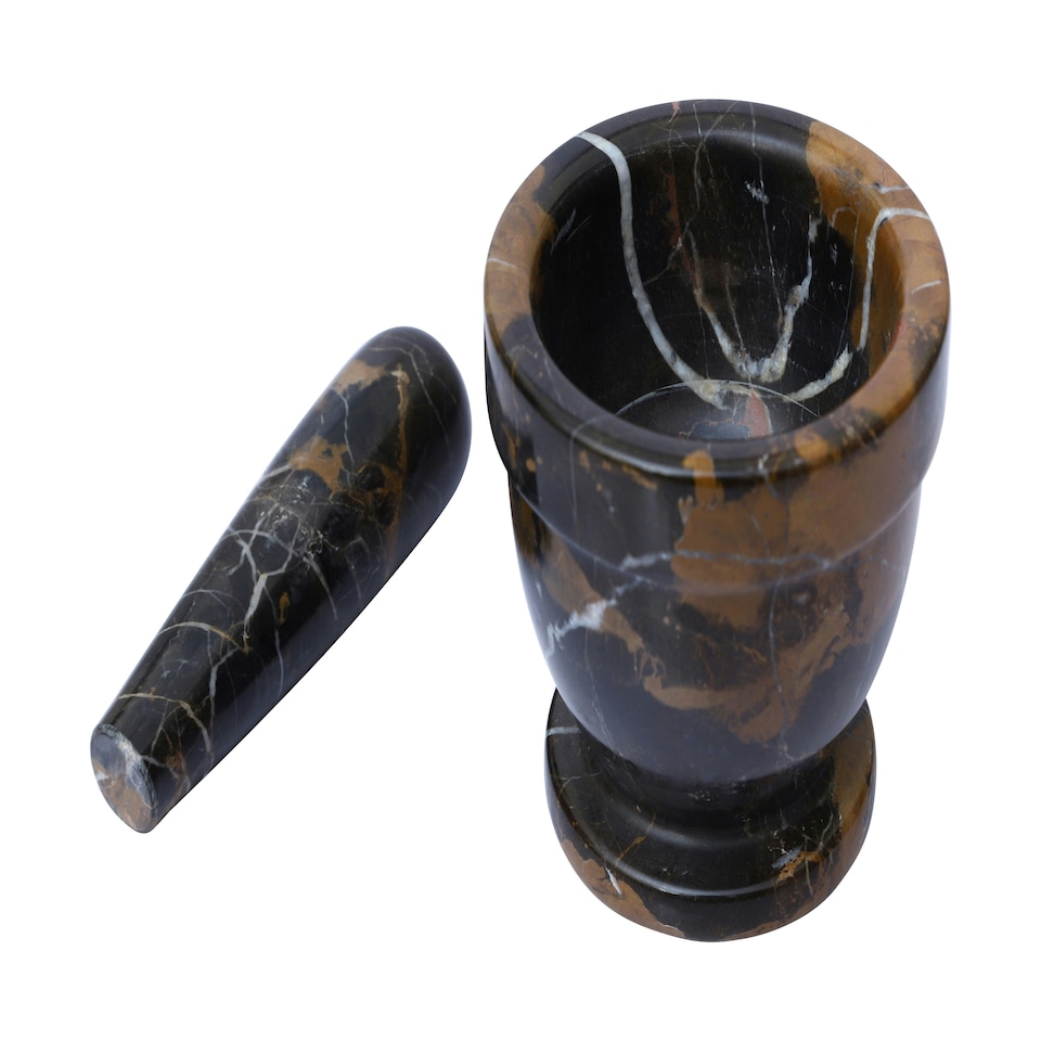 image 1 of Interiors by Premier Black & Gold Marble Mortar & Pestle,Perfect Grinding Pestle& Mortar,Easy to Clean Antique Mortar & Pestle