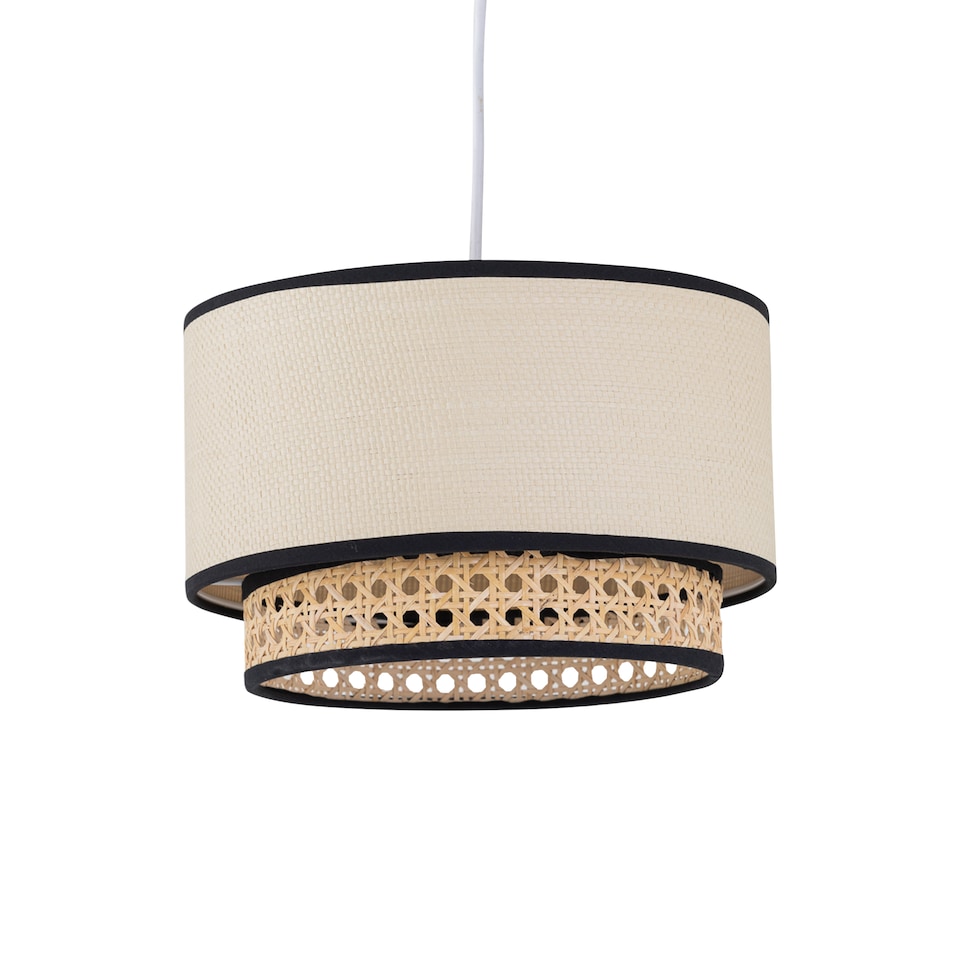 image 1 of Koral - Natural Rattan and Cane 25 cm Easy Fit Two Tier Pendant Shade | Cream | Medium | 1