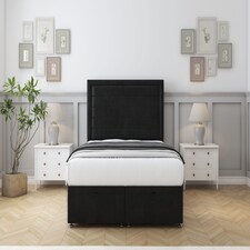 Sloomy Ashford Black Plush Ottoman Bed With Mattress With 26" Strutted Headboard 2'6 Small Single
