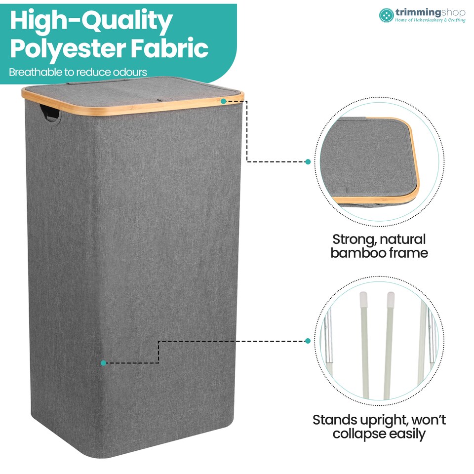 image 1 of 100L Foldable Laundry Hamper with Lid, Collapsible Clothes Basket