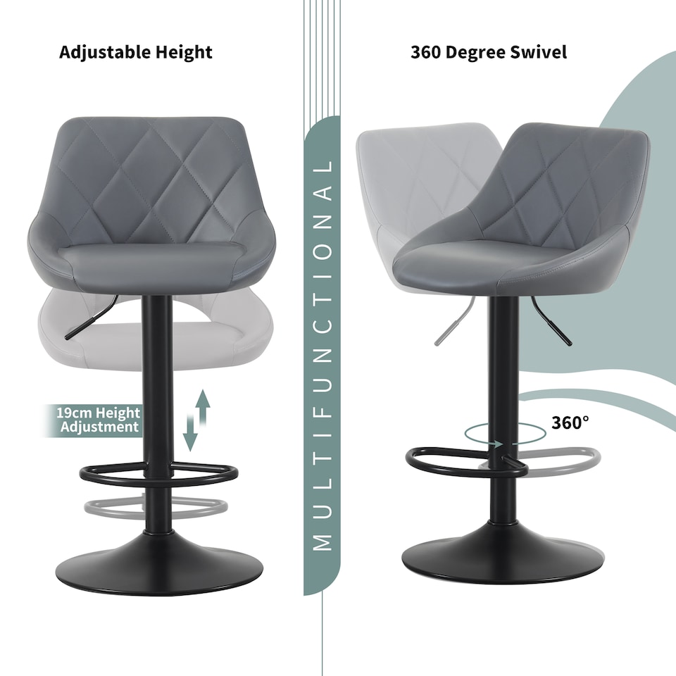 image 1 of MCC Direct Set of 2 Height Adjustable Bar Stool Kitchen Breakfast Chairs Stanley