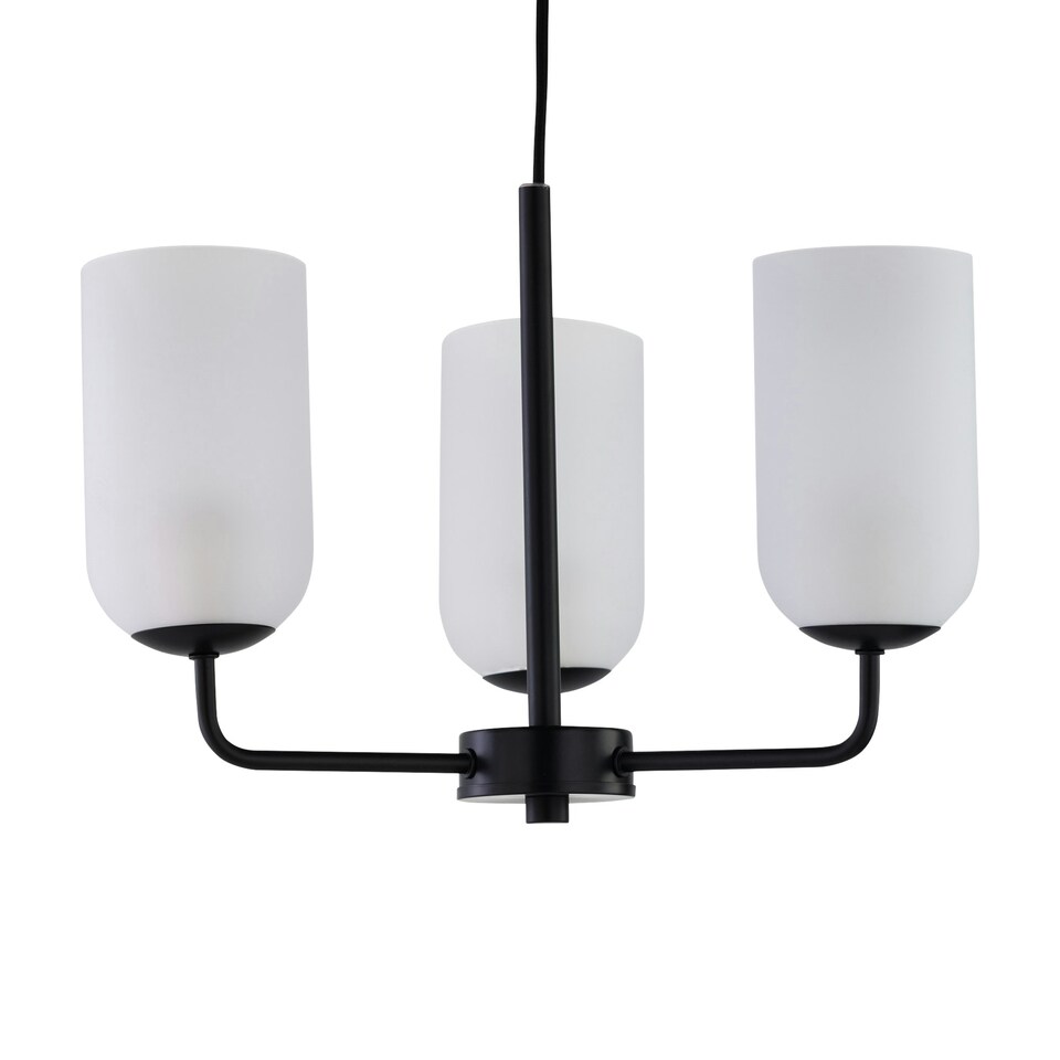 image 1 of Victoria - Black 3 Arm Ceiling Pendant with Frosted Glass Shade Black | White