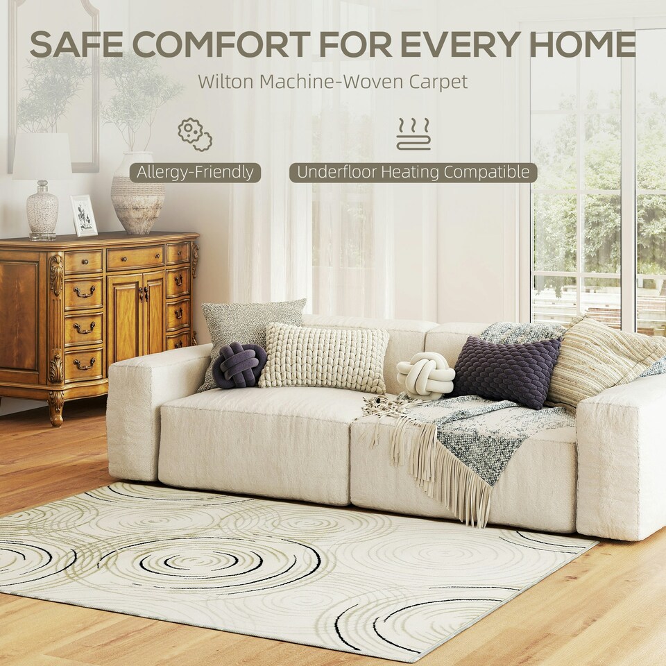 image 1 of HOMCOM Swirl Pattern Washable Rug, Allergy-Friendly Floor Carpet, Cream Cream
