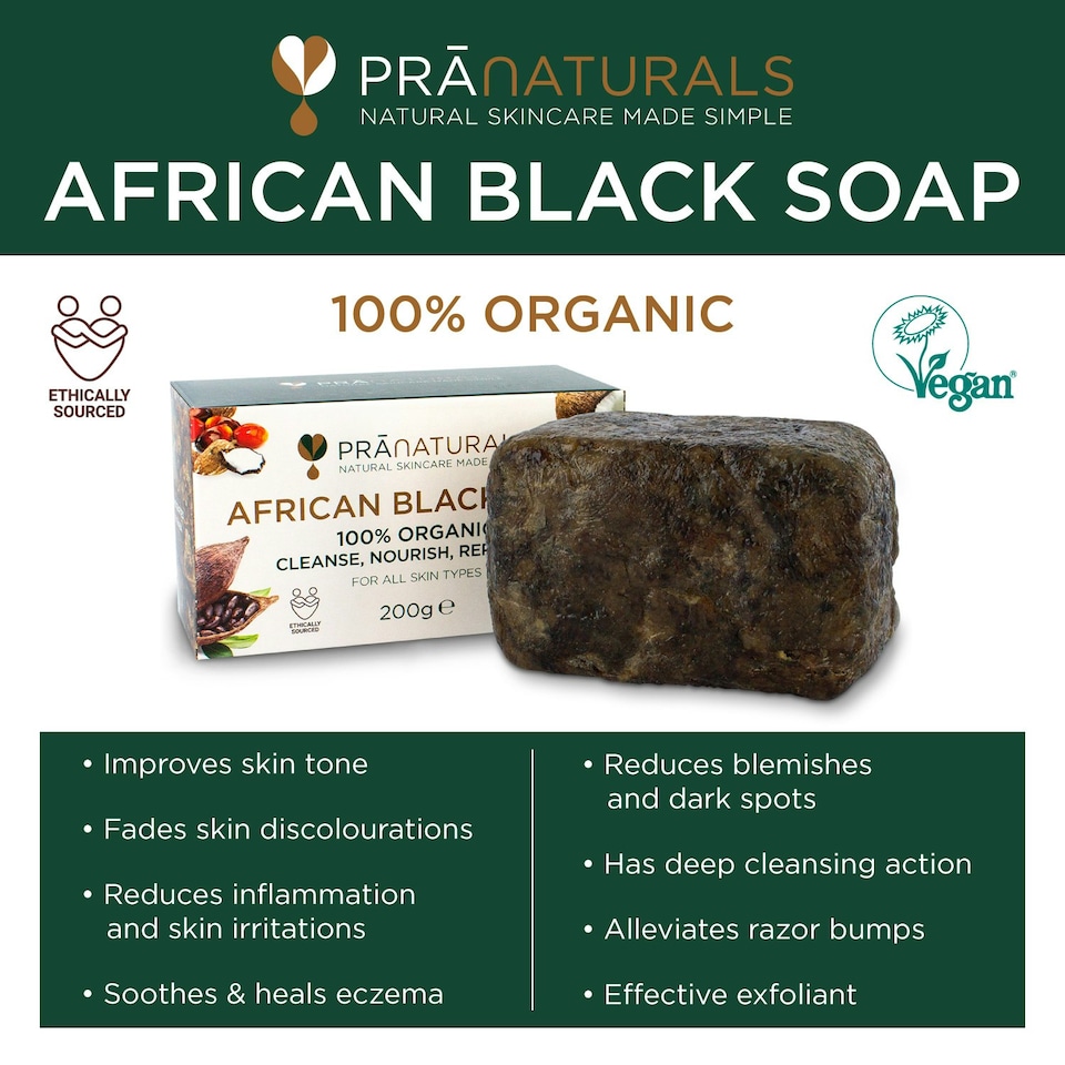 image 1 of PraNaturals 100% Organic African Black Soap 200g