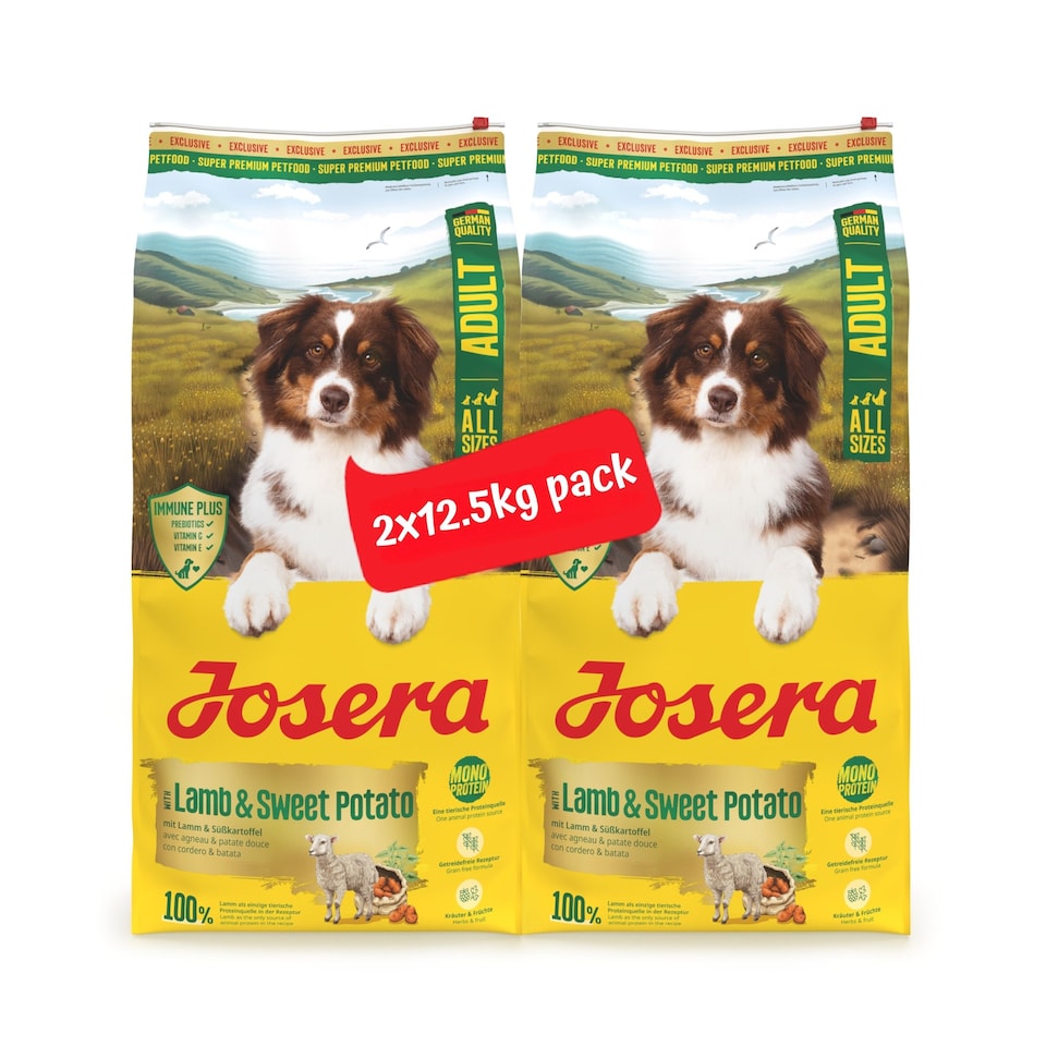 image 1 of Josera Adult Lamb & Sweet Potato complete dry food | All breed sizes | Grain-free | Single animal protein | Immune Plus | Herbs & fruits | 2x12.5kg pack