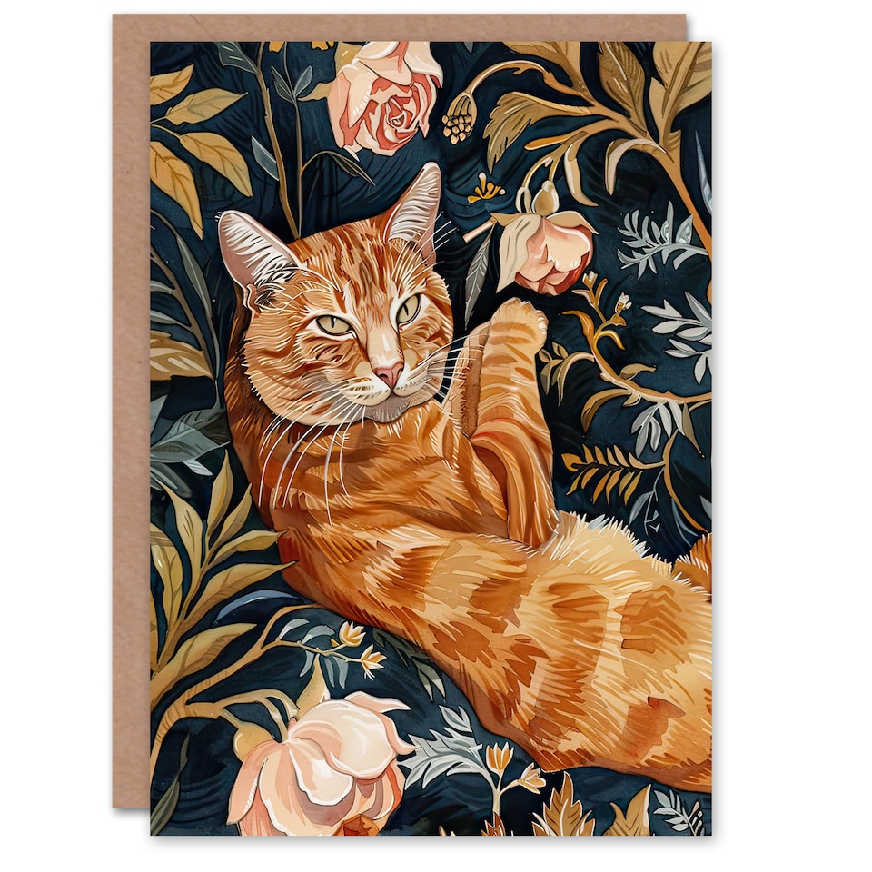 image 1 of Greeting Card Cat Lover Moggie Pet in Rose Garden Watercolour Birthday