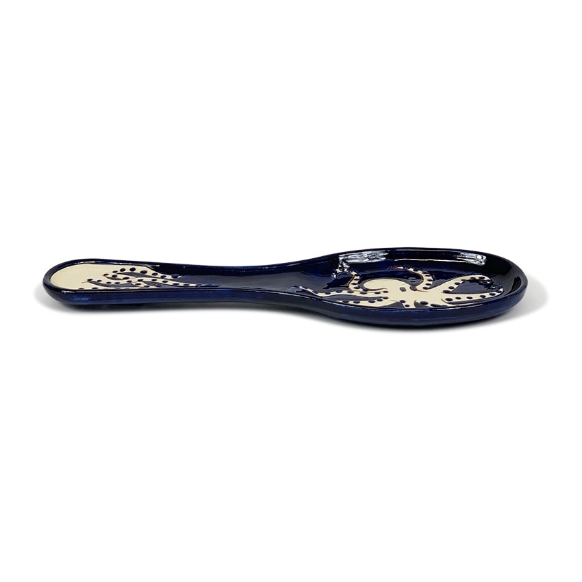 Verano Spanish Ceramics Signature Blue & White Octopus Hand Painted Ceramic Utensil Spoon Rest (L) 28cm